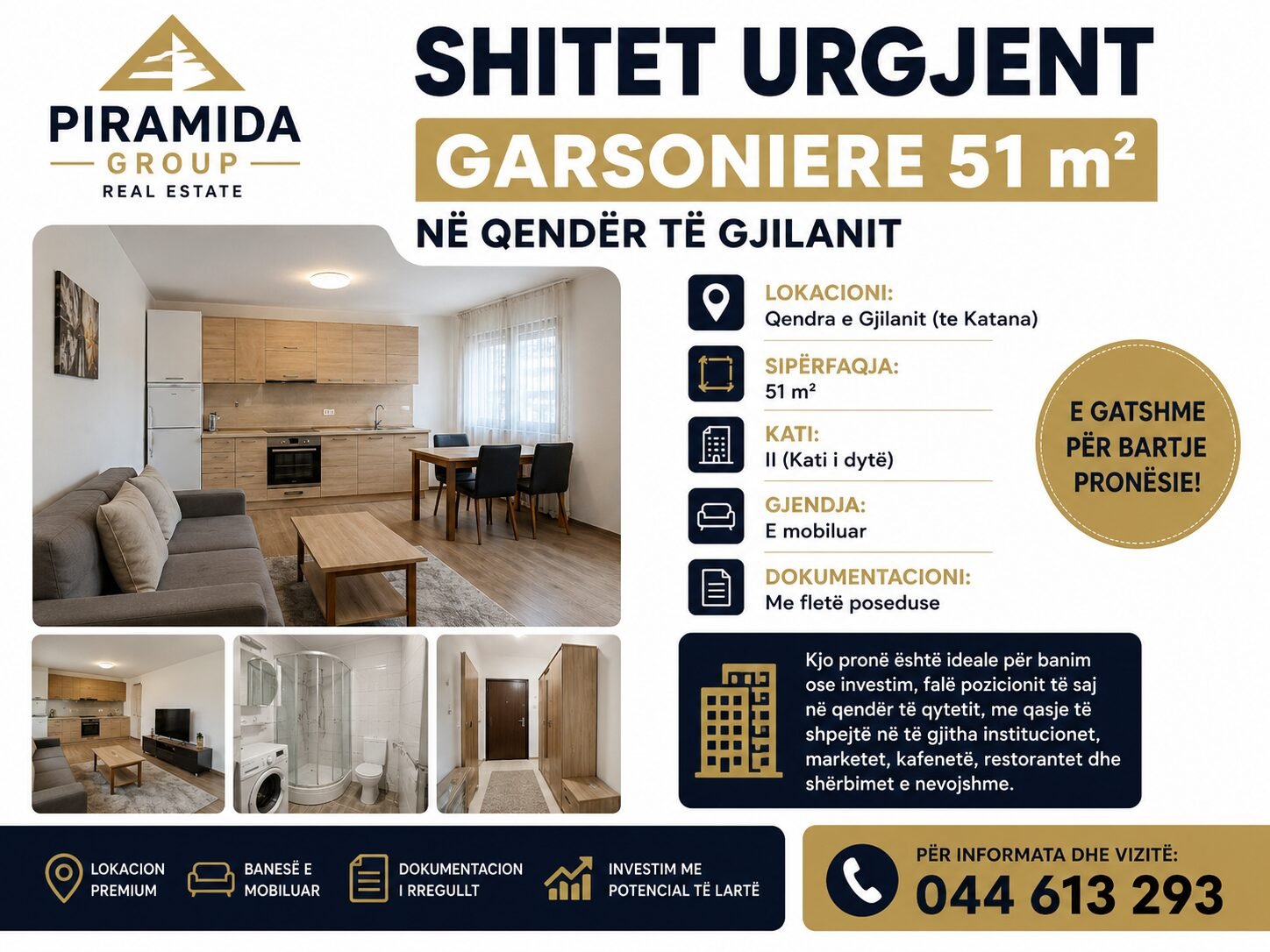 Shitet Urgjent – Garsoniere 51 m² në Qendër të Gjilanit – Kosovë